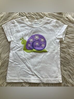 Vintage 90s Y2K OshKosh Bgosh Girls Snail Graphic Glitter T Shirt White Size 2T